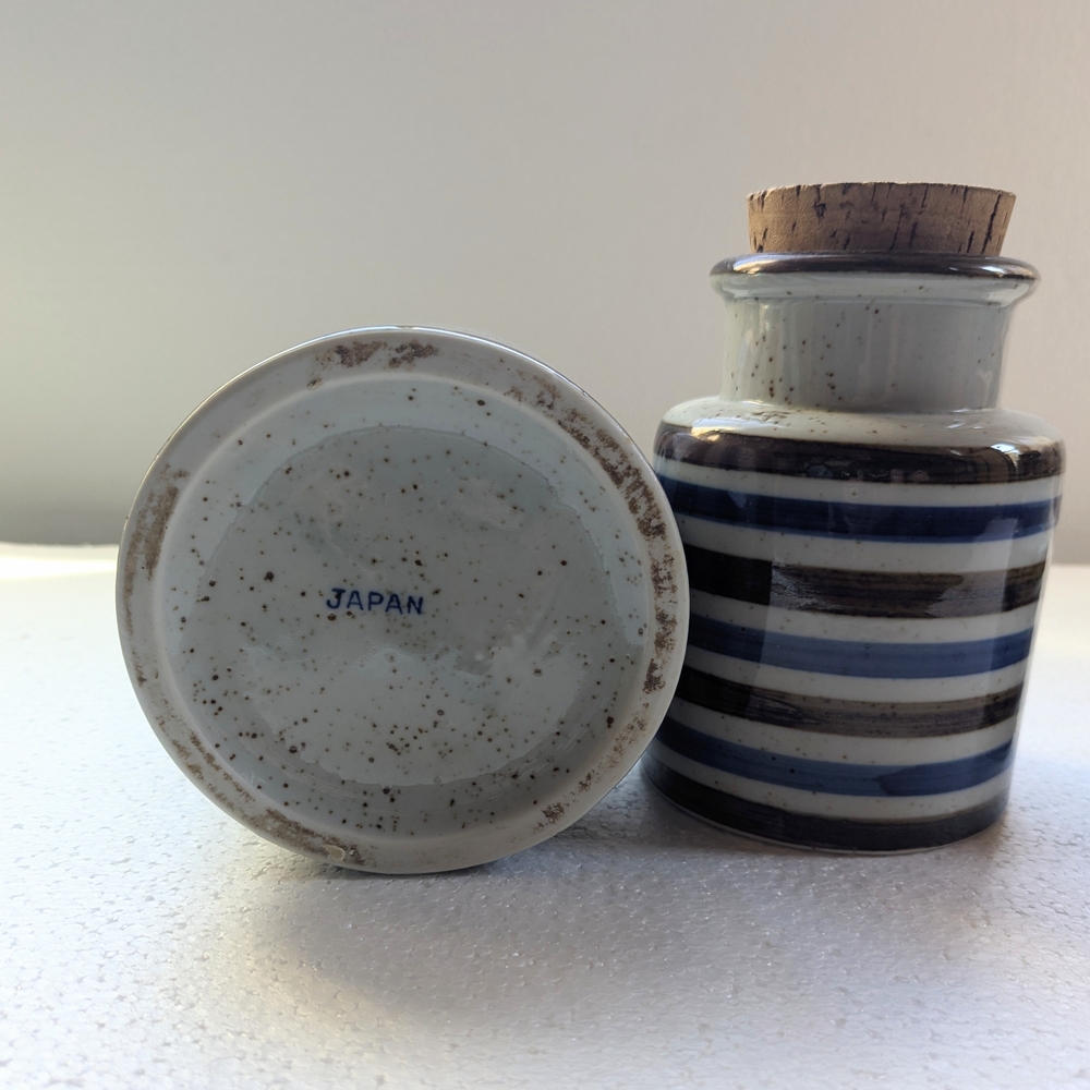 Striped Ceramic Jar with Cork Lid